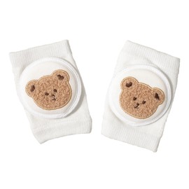 レッグスリーブ ハイハイ 膝当て 柔らかい 通気性 擦りむき防止 可愛い ま＆蝶々柄 ウサギ刺繍 レッグウォーマー ニーパッド ひざあて 歩行勉強 冷房対策 春夏 1組 (ふわふわのクマ)