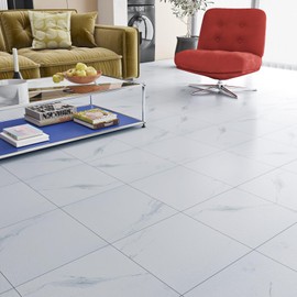 Livelynine 32-Sheet Renter Friendly Floor Peel and Stick Tiles Waterproof White Peel and Stick Floor Tile Stone Marble Look Vinyl Flooring Lvp Self Adhesive Sticky Tiles for Bathroom Kitchen 12x12