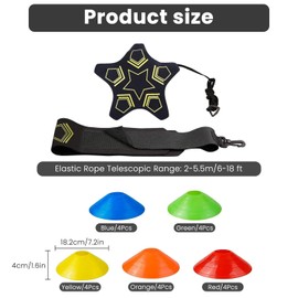 wadafen Football Kick Trainer,Football Training Equipment Kick Trainer and 20pcs Football Training Cones Kit- Soccer Skills Practice Agility Training Plastic Sports Cones for Adults Kids Gifts