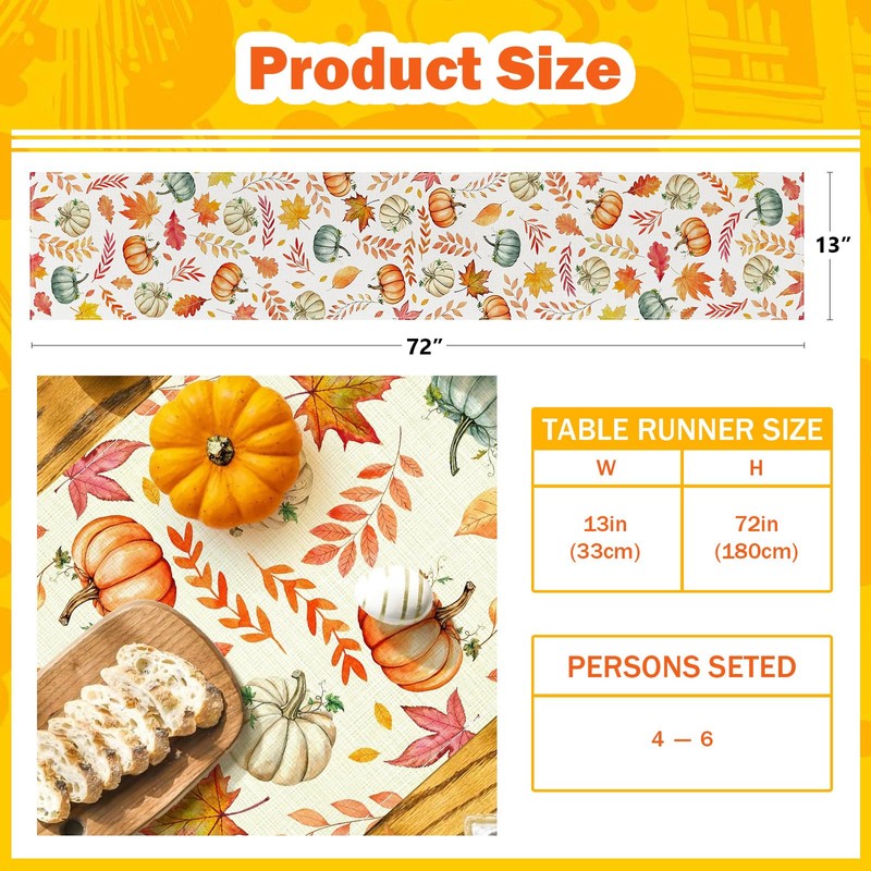 FurniGift Pumpkin Buffalo Plaid Fall Table Runner, Fall Maple Leaves