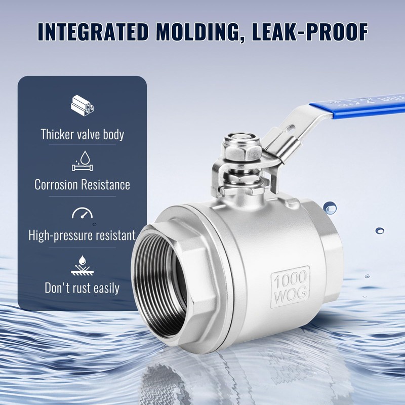 2 Pack 2" Ball Valves NPT Female Valve 304 Stainless