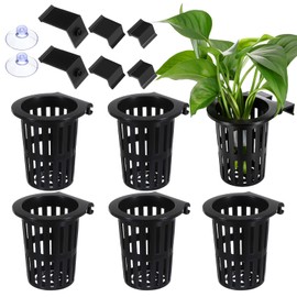 Lyksgir 6 Pack Large Aquarium Plant Holder with Extension Hooks(3 Sizes) and Suction Cups, Aquatic Planter Cups Pots, for Fish Tank Aquaponic Cultivation