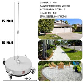 Wexo Palindrog 19" Pressure Washer Surface Cleaner with 4 Wheels, Stainless Steel Power Washer Surface Cleaner for Driveways Sidewalks Patios, 1/4" Quick Connector, 2 Extension Wand, 4000 PSI