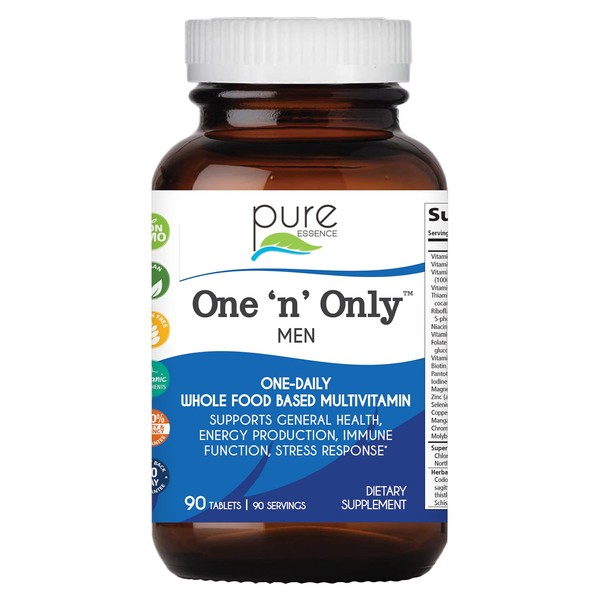 PURE ESSENCE LABS One N Only Multivitamin for Men, Natural One a Day Herbal Supplement with Vitamin D3, B12, and Biotin with Whole Foods, 90 Tablets