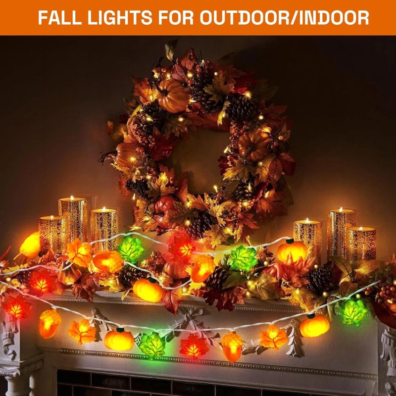 Bolvinaso 10ft Fall LED String Lights 3D Acorn Pumpkin Maple