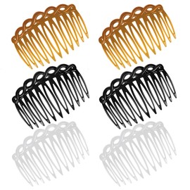 COMNICO French Side Combs, 6 Pieces Hair Comb for Pushing, Plastic Hair Side Combs Set, Teeth Side Parting Comb Hair Comb Accessories Set (Black/White/Piece Light Brown)