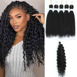 Braiding Hair Pre Stretched Boho Braiding Hair‘s for Boho Braids 16inch 6pack Prestretched Deep Wave Braided Hair Crochet Hair boho hair for braiding (Natural Black)