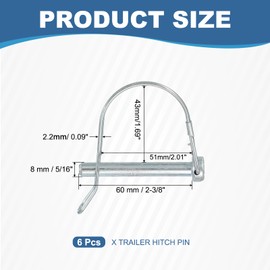 YELARXI Trailer Coupler Pin, Pto Shaft Locking Hitch Pin W Ear - Fitting for (Farm Trailers - Wagons Towing - Garden Lawn Equipment - Hitches) 5/16" x 2-3/8" & 6 Pcs & Carbon Steel