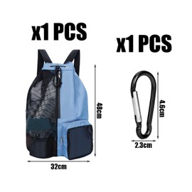 MEMOFYND 1 x Swimming Bag with Drawstring and 1 x Carabiner, Beach Backpack, Mesh Sports Bag, Fitness (Light Blue), lightblue