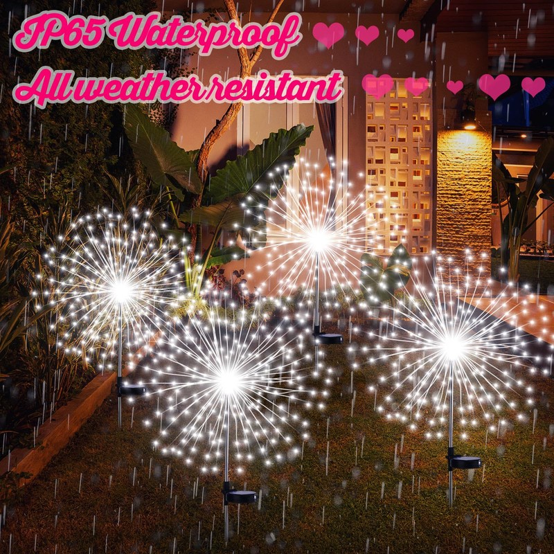 4 Pack Halloween Outdoor Decoration Solar Firework Lights, White