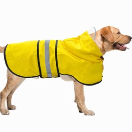 Dog Raincoat Waterproof Reflective Slicker - Lightweight Breathable Hooded Poncho Rain Coat Jacket with Adjustable Belly Strap and Leash Hole for Small Medium Large Dogs (Large, Yellow)