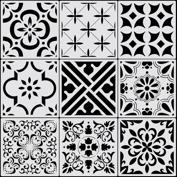 9 Pieces Floor Stencils Wall Stencils for Painting, Large Tile Stencils for Painting Walls Concrete Floor Stencils Drawing Pattern Templates Kit in 9 Styles (Simple Style,12 x 12 Inch)