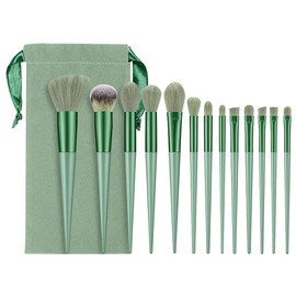 SJBAUTYO 13 Piece Makeup Brush Set, Makeup Brushes & Tools, Professional Make-Up Brush, Synthetic Cosmetic Brush Set for Powder, Foundation, Eyeshadow, Blush, Green