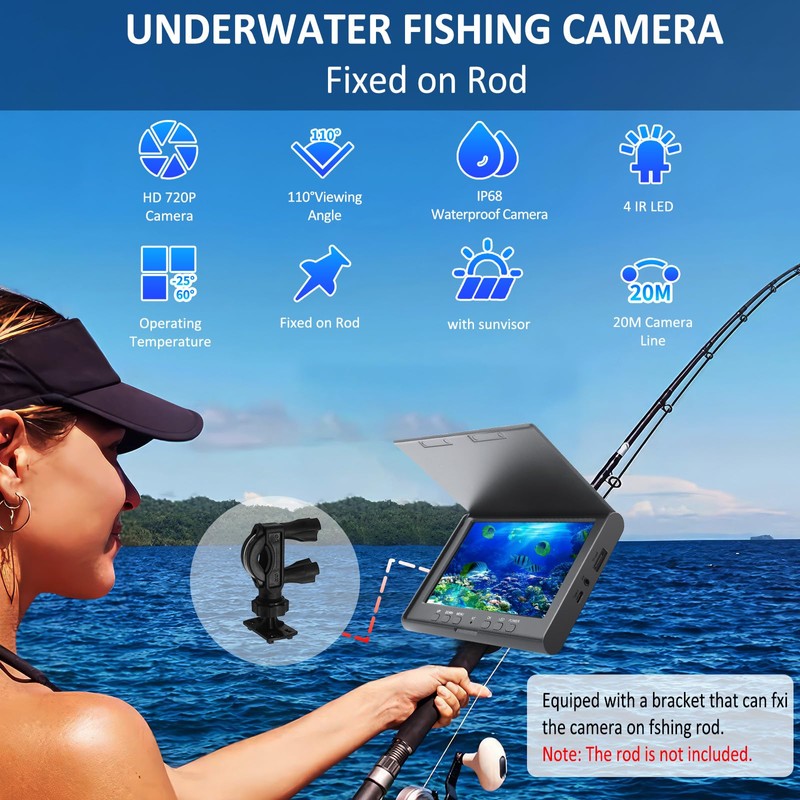 Geloo Portable Underwater Fishing Camera w/DVR, 7 inch HD IPS