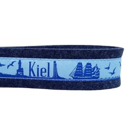 Schlüsselanhänger Schlüsselband Wollfilz dunkelblau Webband Skyline Kiel hellblau mittelblau Geschenk