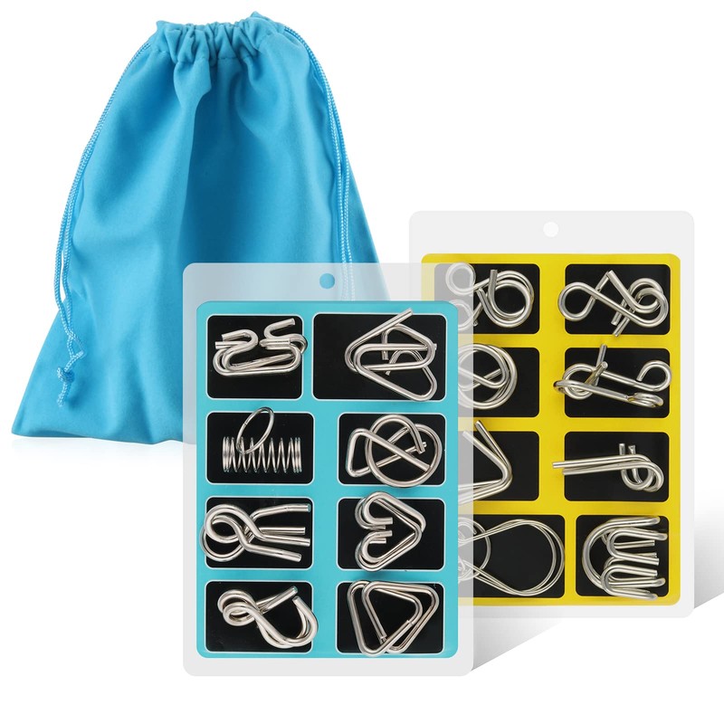 Coogam Metal Wire Puzzle Set of 16 with Pouch,Brain Teaser