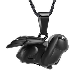 QGJNSGC Cremation Jewelry Bunny Rabbit Urn Necklace for Ashes with Angel Wing Ashes Pendant Stainless Steel Keepsake Memorial for Jewelry for Women Men Gift, Stainless Steel, Cubic Zirconia, black
