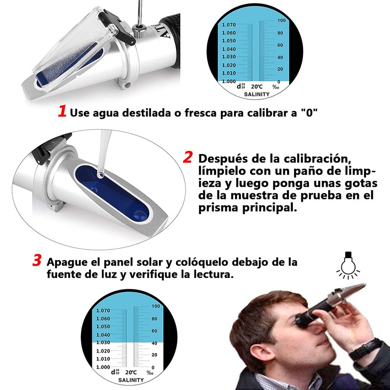 Refractómetro de salinidad, 0-100% refractómetro de salinidad de mano, escala