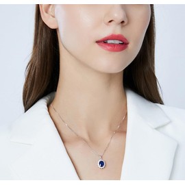Princess Diana Kate Middleton Natural Sapphire Necklace for Women with Lab Created Gemstone, Pendant Necklace for Women with Birthstone, Engagement Anniversary Birthday Women's Gift (Silver Sapphire)