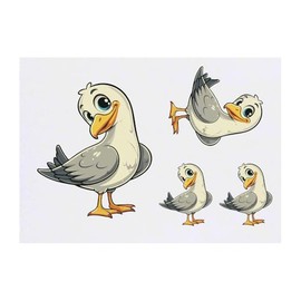 4 x 'Happy Seagull' Temporary Tattoos - Water Resistant, Skin-Safe, Non-Toxic Transfers, Mixed Sizes (TO00085220)