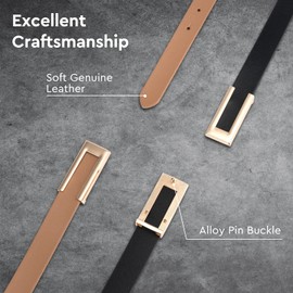 gingokuo Womens Genuine Leather Belt for Jeans Pants Ladies Casual Skinny Waist Dresses Belt BlackKhaki 30