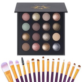 UCANBEMAKEUP Paleta De Sombras De Ojos Ucanbe De 16 Colores Horneados Con 15 Pinceles, Juego De Maquillaje, Sombras De Ojos Mate Y Brillantes Para... 