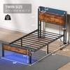 Furnulem Bed Frame Twin Size with LED Lights & Charging