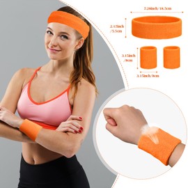 Yuxung 72 Pcs Neon Sweatbands Set 24 Pcs Athletic Headband 48 Pcs Tennis Gymnastics Wristbands International Countries Sports Games Competitions for Men Women Party Supplies(Neon Orange)