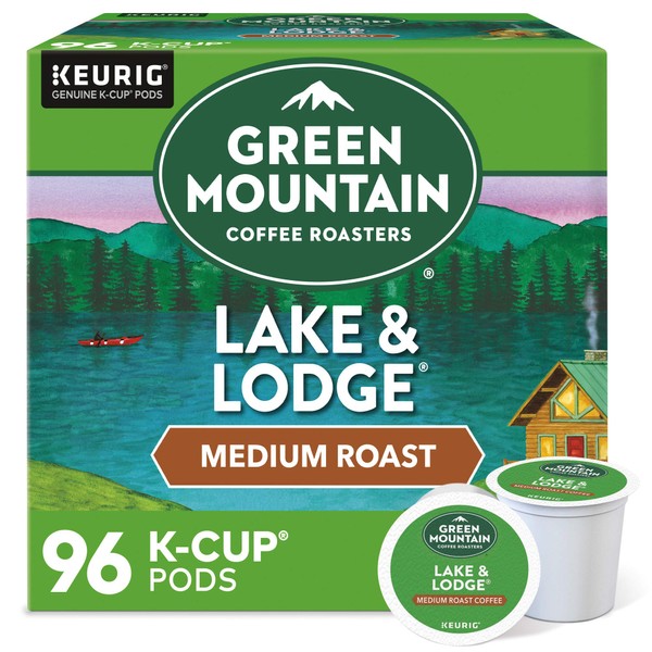 Green Mountain Coffee Roasters Lake & Lodge, Single-Serve Keurig K-Cup Pods, Medium Roast Coffee Pods, 96 Count (Pack of 4)