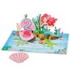 POPWOW Happy 2nd Birthday Pop Up Card, Mermaid, Pearl Shell,