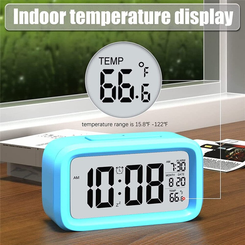 Digital LED Snooze Alarm Clock Bedside Time Temperature Day/Night Desktop