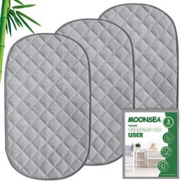 Diaper Changing Pad Liner Non-Slip, Waterproof Terry Mat Changing Pad Cover Liner, Quilted Absorbent Bassinet Liners Washable, 3 Pack 13"x 26" Reusable Portable Changing Table Pad Grey
