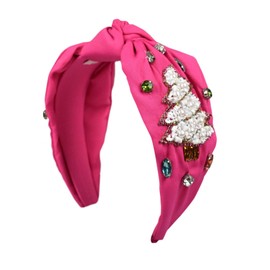 NYFASHION101 Women's Girls' Non-Slip Butterfly Knotted Hair Accessory Fashion Headband, Christmass Tree/Fuchsia