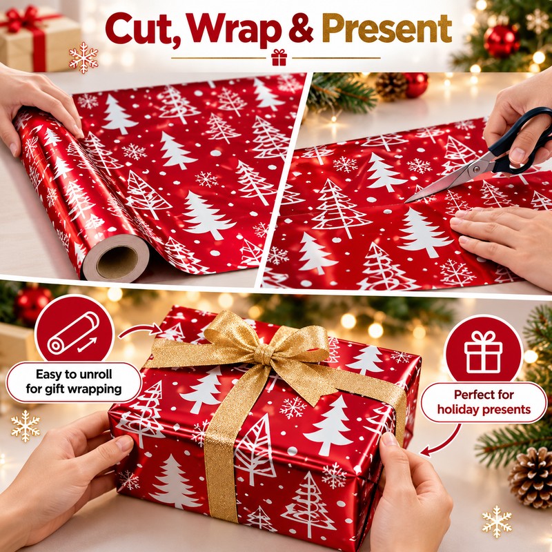Red Christmas Wrapping Paper Roll for Holiday Gifts – Shiny