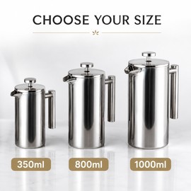 French Press Coffee Maker for Home and Office - Double-Wall Insulated Stainless Steel Pot with Filter Press 350ml