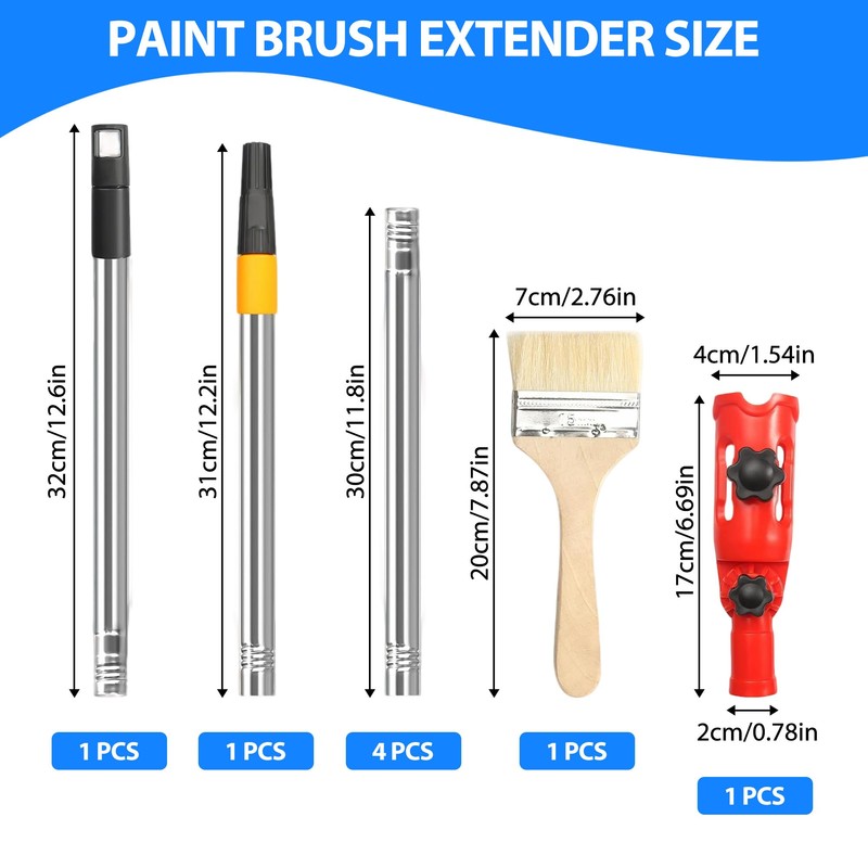Multi-Angle Paint Brush Extender Set: 1.7m Stainless Extendable Paint Roller
