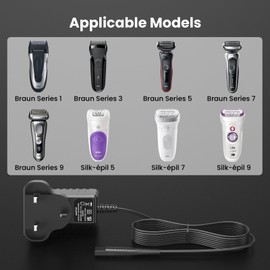 12V UK Plug Charger, Compatible with Braun Shaver Charger Series, 1.5m Cord Length, Perfect Replacement for Silk-épil 5/7/9 5542 Series 5544/3040S/5409/7220/9090cc, Compatible with Most Models