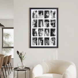 Camden Reed Glass Photo Frame with White Mat, 16 Openings, Black MDF Backing, Sawtooth Hangers, Color Box Packaging, 20x28, Black with Gold