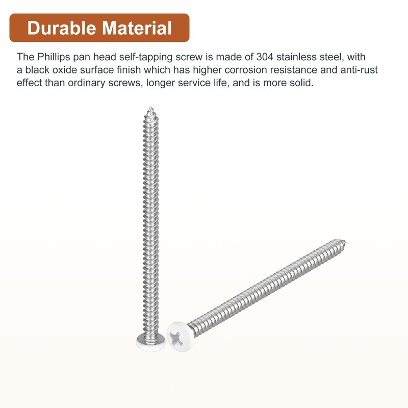 DTGN #8x3" White Screws 10Pack - 304 Stainless Steel Pan