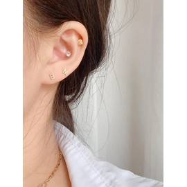18G Tiny Initial Stud Earrings for Women Girls 925 Sterling Silver 14K Gold Plated Hypoallergenic Cute Small Alphabet Letter Cartilage Tragus 3mm Ball Screw Back Piercing Sensitive Ear (B Gold)