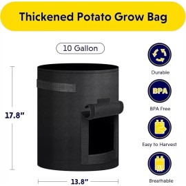 iPower Potato Grow Bags 10 Gallon 4 Pack Garden Planting Pot Nonwoven Fabric