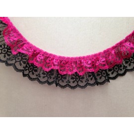 Unbranded Hot Pink and Black Double Ruffled Candlewick Lace Trim, 2 Tier Lace, 2 YARDS