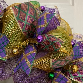 Peace Love Mardi Gras Handmade Wreath Deco Mesh Available in 24 inch and 28 inch diameters