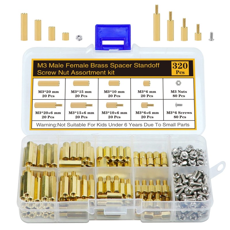 Csdtylh 320Pcs M3 Motherboard Standoffs&Screws&Nuts Kit, Hex Male-Female Brass Spacer