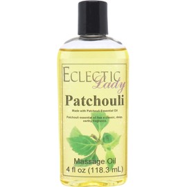 All Natural Patchouli Massage Oil, 4 oz, 100% Natural Ingredients with Sweet Almond & Jojoba Oil, Relaxing Scent for Men & Women