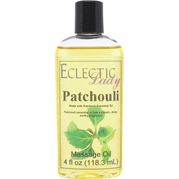 All Natural Patchouli Massage Oil, 4 oz, 100% Natural Ingredients with Sweet Almond & Jojoba Oil, Relaxing Scent for Men & Women