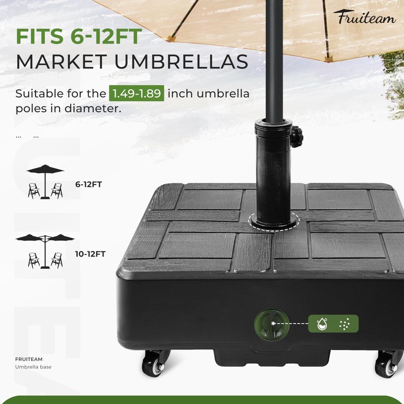 FRUITEAM 155lb Capacity Fillable Portable Umbrella Base with Wheels,Patio Umbrella