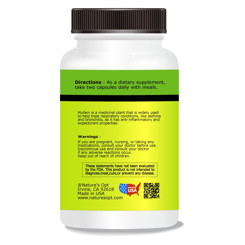 Nature's Opt Mullein Leaf, Used for Asthma, Bronchitis, Cough, Flu,