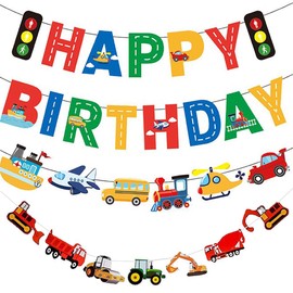 YBGGJO Birthday Decoration Happy Birthday Banner Set Vehicles Car Garland Birthday Decoration Party Supplies Interior Photo Background (Set A)