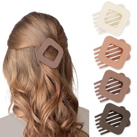 CURASA Flat Hair Clips for Women, 4PCS French Square Matte Strong Hold Flat Claw Clips for Thick & Thin Hair, Lay Down Hair Claw Clips Hair Accessories for Women & Girls